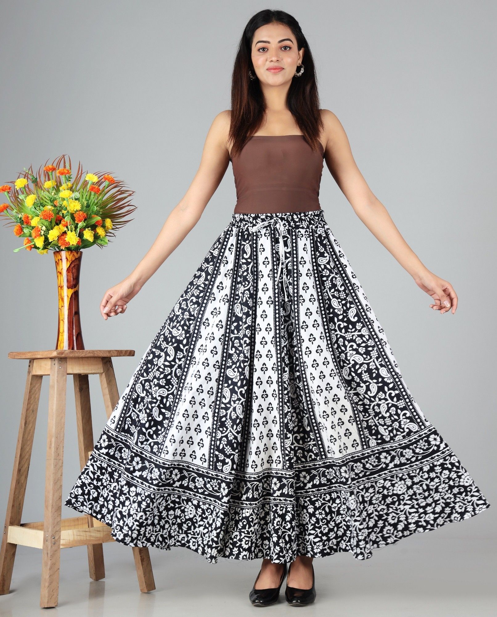 himcare Women Printed Flared White Skirt-picture-24