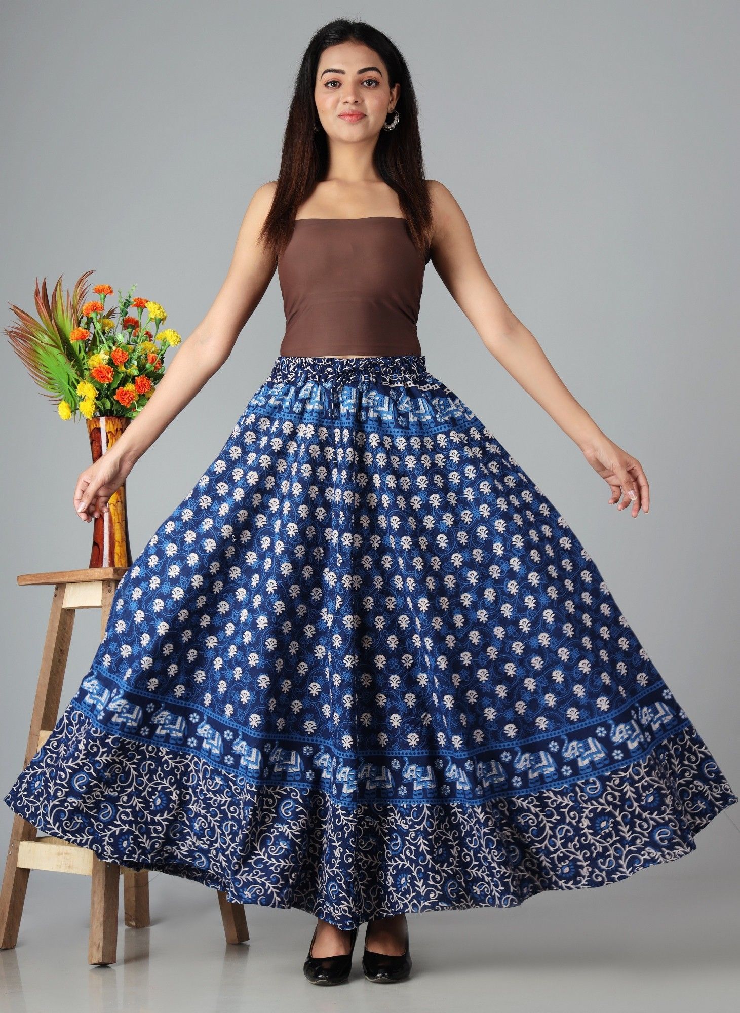 himcare Women Printed Flared Blue Skirt-picture-27