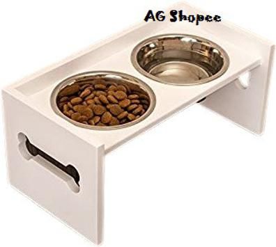 ag shopee Pet Bowl, Dog Removable Bowl MDF Stand, Stainless Steel Food Water Double Bowls Stainless Steel Pet Bowl-picture-44