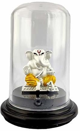 999 Pure Silver Ganesha/Vinayaka Beautiful Idol with Acrylic Base Decorative Showpiece - 12 cm-image-5