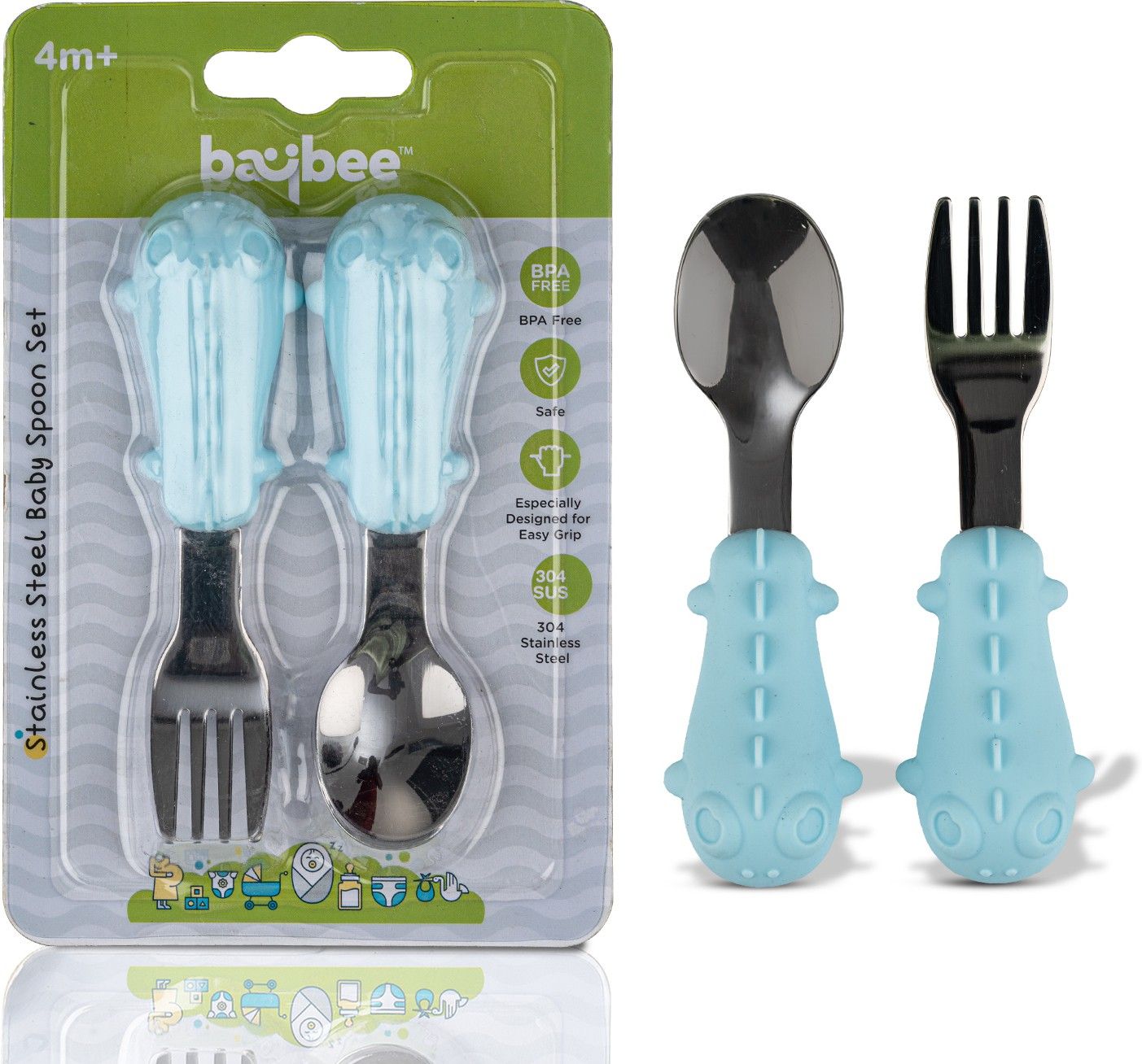 baybee Stainless Steel Baby Spoon Set for Baby Feeding, Baby Feeding Spoon & Fork Set - BPA free silicone and Steel-picture-24