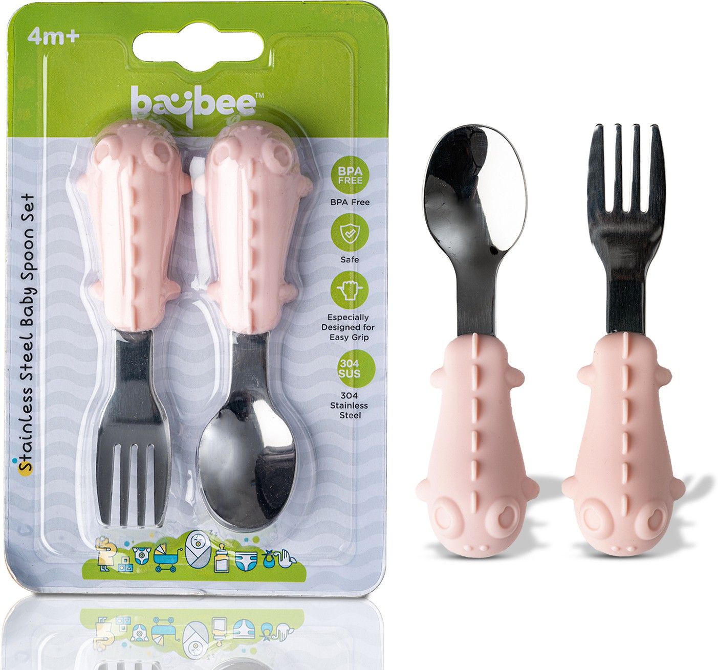 baybee Stainless Steel Baby Spoon Set for Baby Feeding, Baby Feeding Spoon & Fork Set - BPA free silicone and Steel-picture-23
