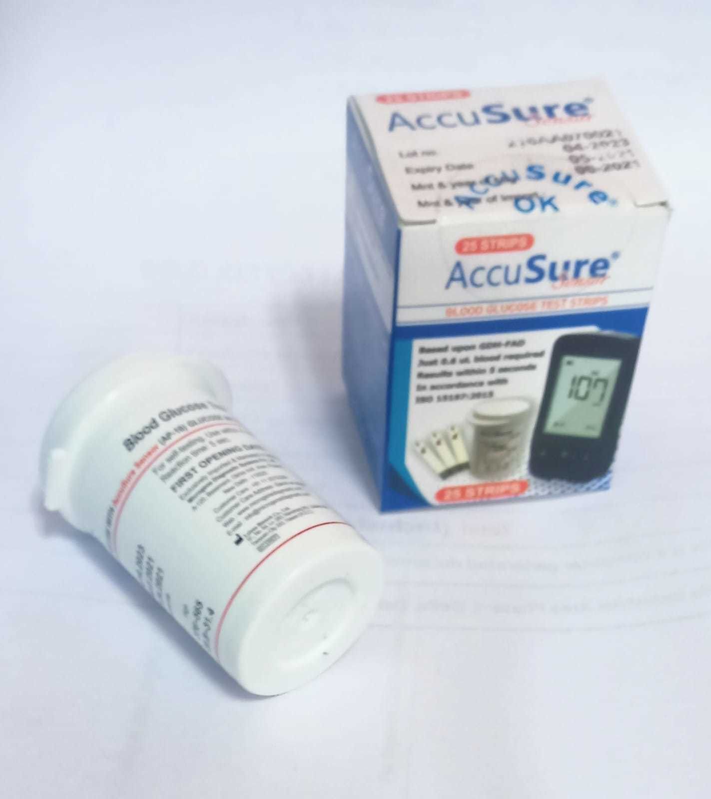 AccuSure SENSOR BLOOD GLUCOSE TEST STRIPS 25 Glucometer Strips-picture-36