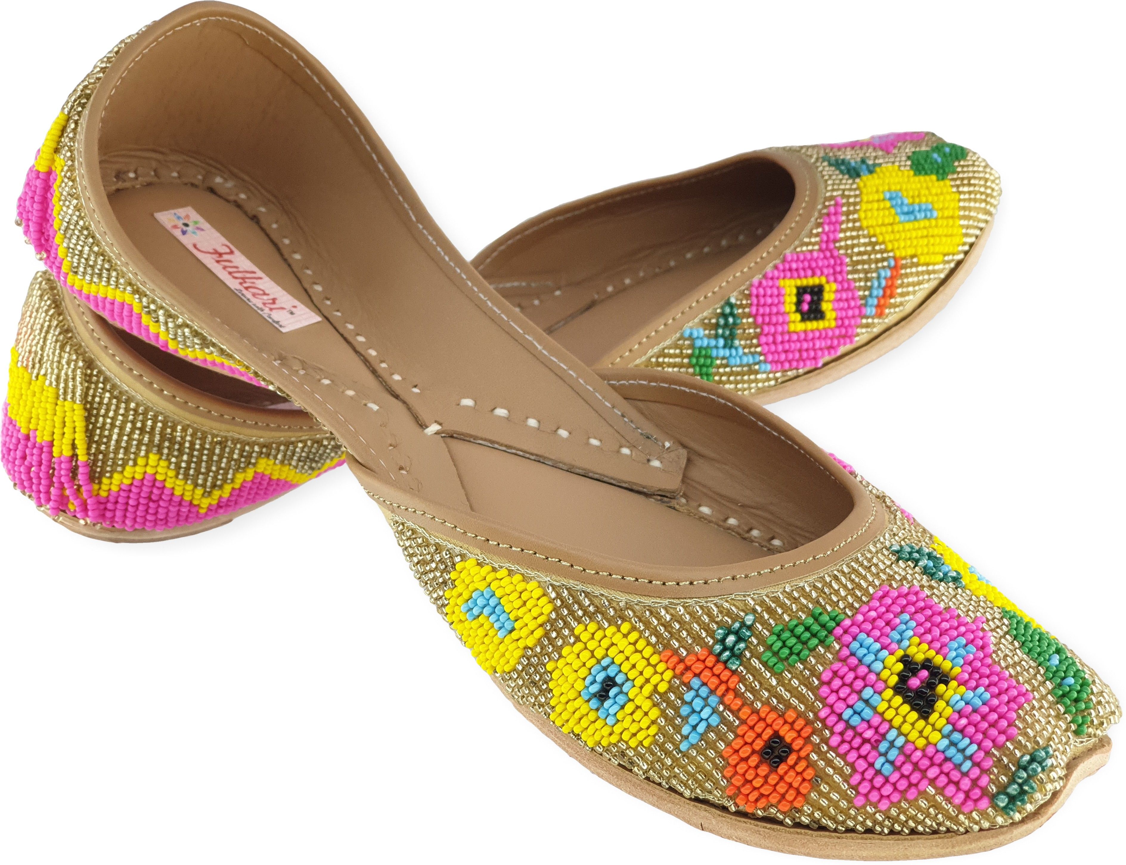 Fulkari Women's Poppy Beads Multi Formal Genuine Soft Leather Jutti Jutis For Women-image-37