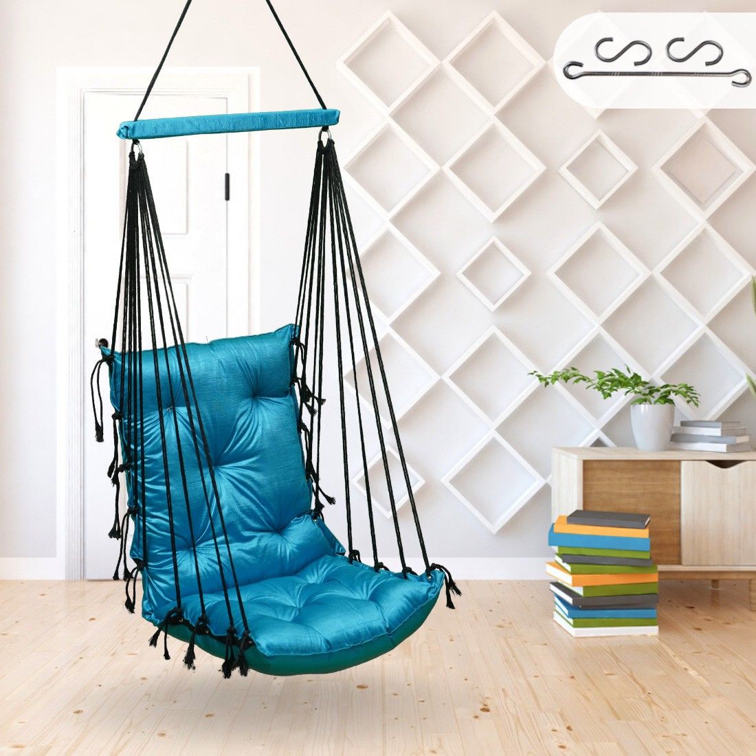 patiofy Cotton Rope Hammock Swing Chair for Kids,Wooden Swing for Kids,Jhula for Outdoor Swings-picture-32