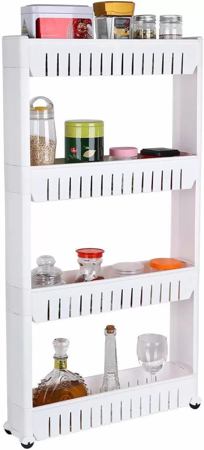 logyk 4 Layer Unit Slim Slide-Out Storage Tower Pull Out Pantry Plastic Rack Shelves Plastic Kitchen Trolley-picture-12