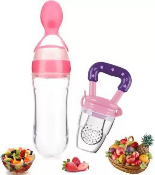 Feeder Bottle with Food Dispensing Spoon, Infant Food Nibbler Feeder