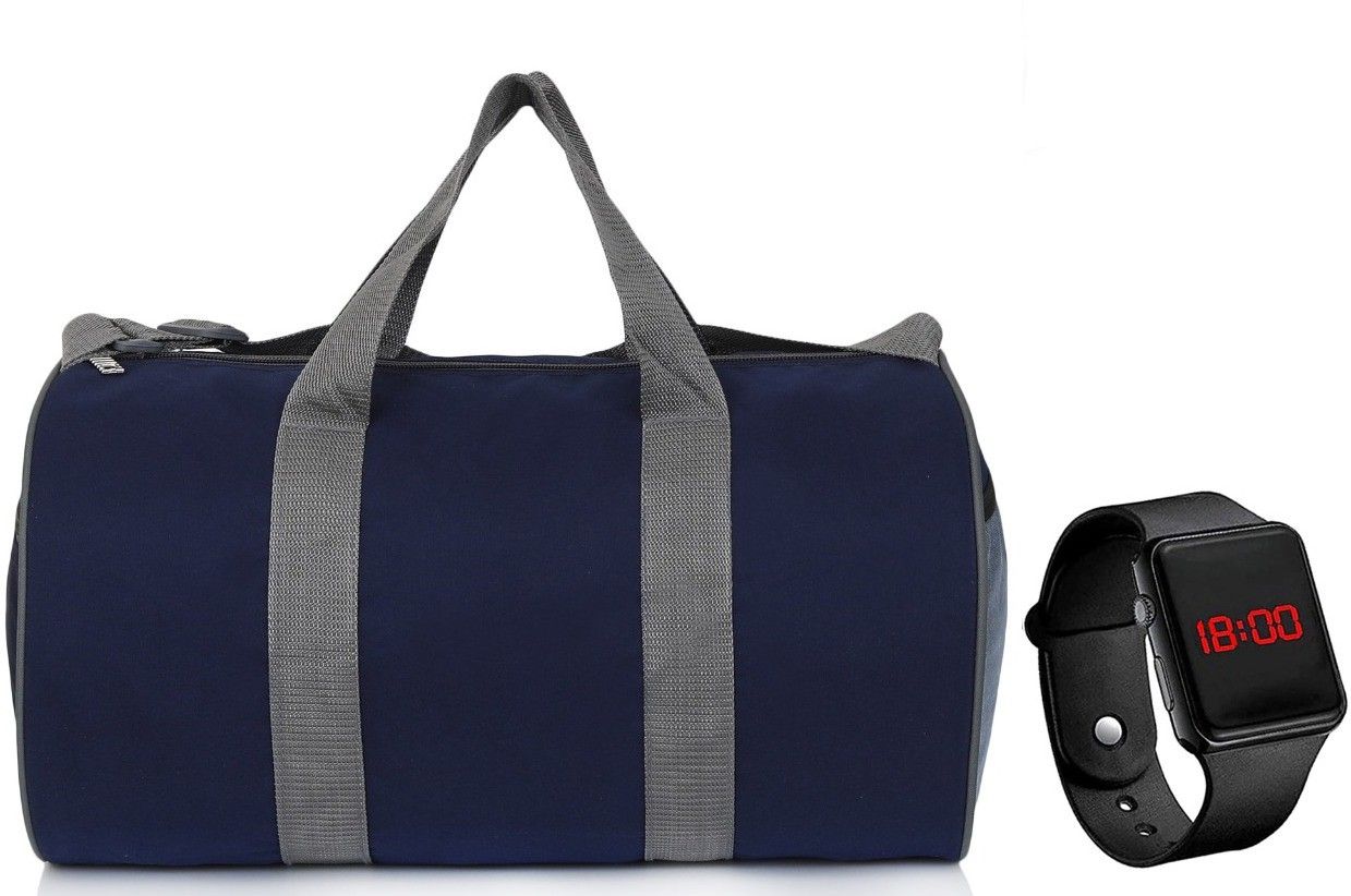 20 L Gym Duffel Bag - Best basic sports travel kit and gym bags ideal for all with digital watch navy - Blue-image-8