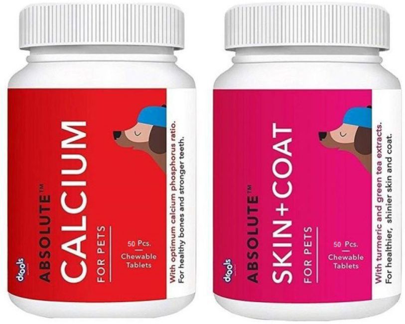 Drools calcium 50 + skin coat 50 tablet combo each supplement Milk 0.4 kg (2x0.2 kg) Dry Adult, New Born, Senior, Young Dog Food-picture-35