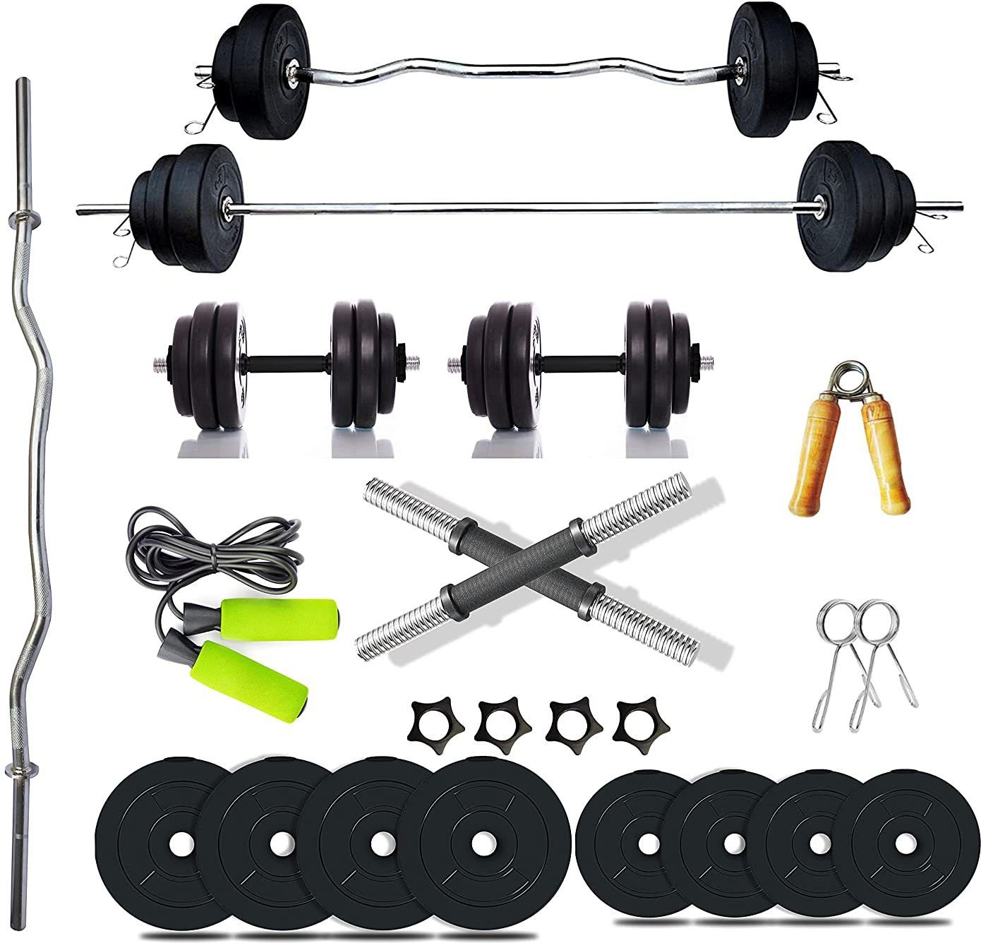 ymd 50 kg 2.5KGX4PC + 5KGX4PC + 10KGX2PC Rubber Plates 4FT Curl and 5FT Straight 28mm Rod Home Gym Combo-picture-11
