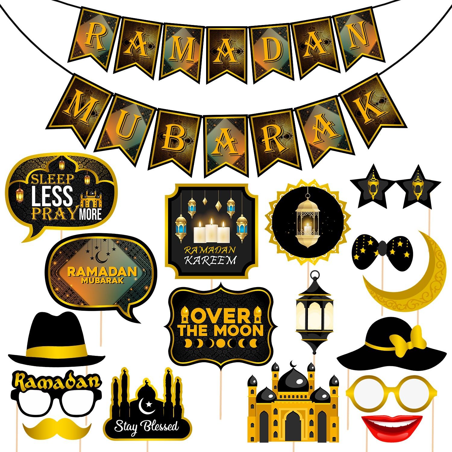 zyozi Ramadan Mubarak Photo Booth with Ramadan Mubarak Banner for Party(Pack of 18)-picture-41