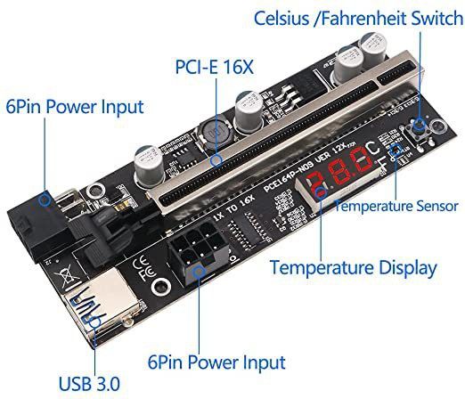 Jack and Rex JAR-VER012X PLUS VER012X PLUS / 012X / 4 Bigger Capacitor / 16x to 1x Power PCIe Riser Adapter 80cm USB 3.0 Cable DDR2 1 GB NVIDIA Chipset 1200 bit 1200 MHz Graphics Card-image-3
