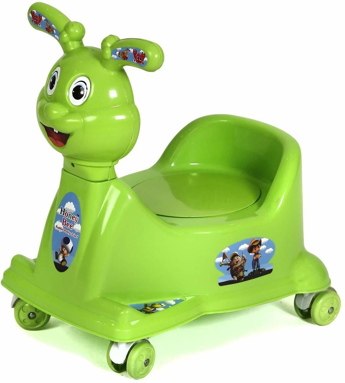 Rabbit Style Potty Seat Rider with Wheel and Removable Bowl for Kids (Green) Potty Box
