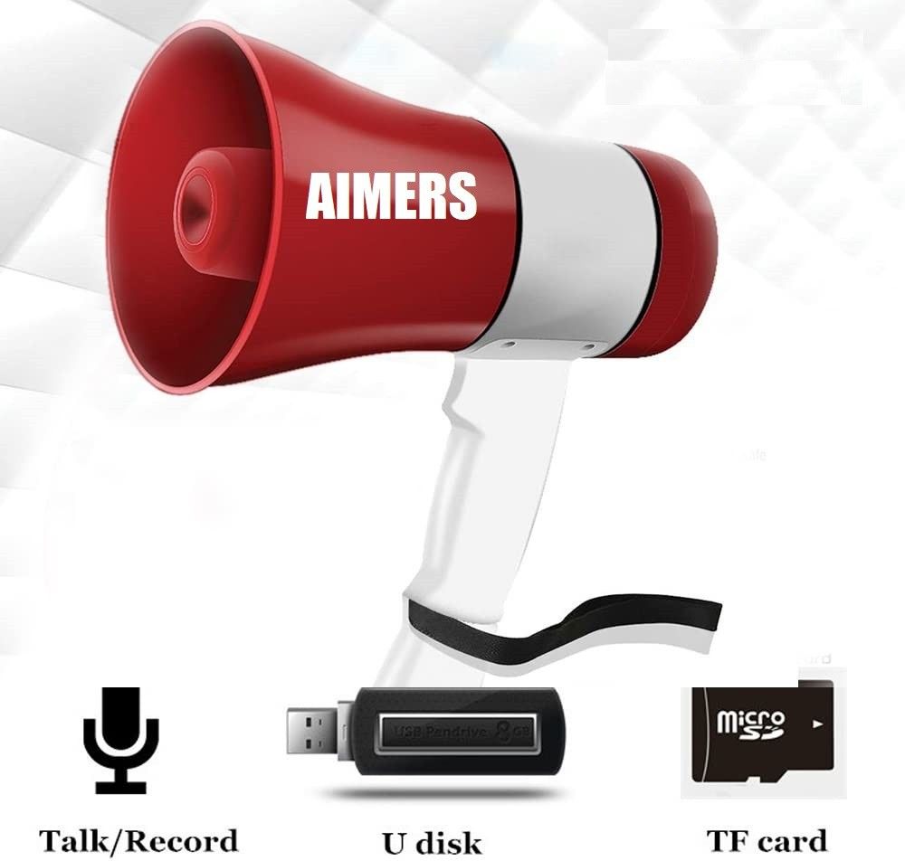 aimers Wireless Megaphone Loudspeaker for Announcement with Bluetooth, Rechargeable Battery, Recorder,USB & Memory card input. Talk, Record, Play, Siren, Music Indoor, Outdoor PA System-picture-53