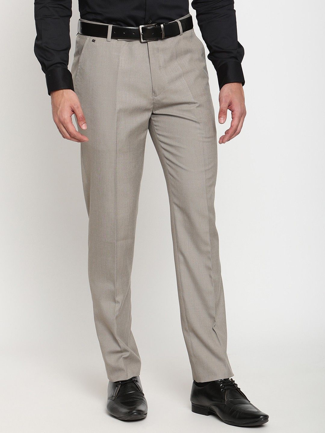 cantabil Men Regular Fit Beige Cotton Blend Trousers-picture-13