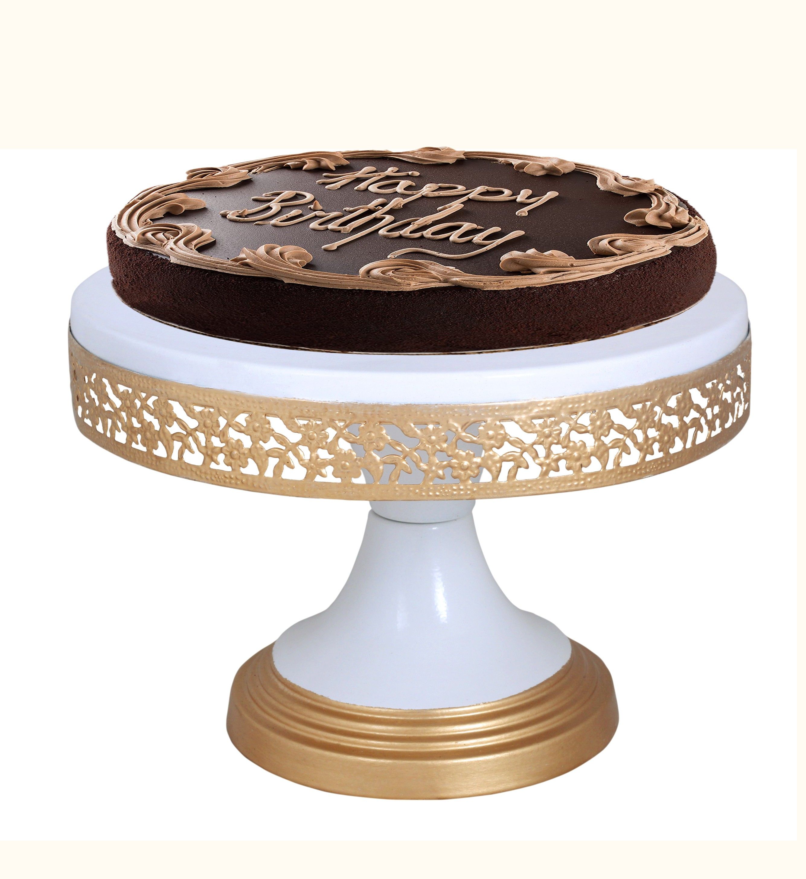 Golden & White Metalic Unbreakable Cake Stand Service Platter 9" Top Steel Cake Server-image-34