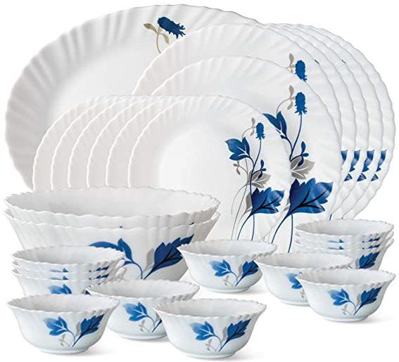 borosil Pack of 27 Opalware Ageria Dinner Set 27 pcs White Dinner Set-picture-11