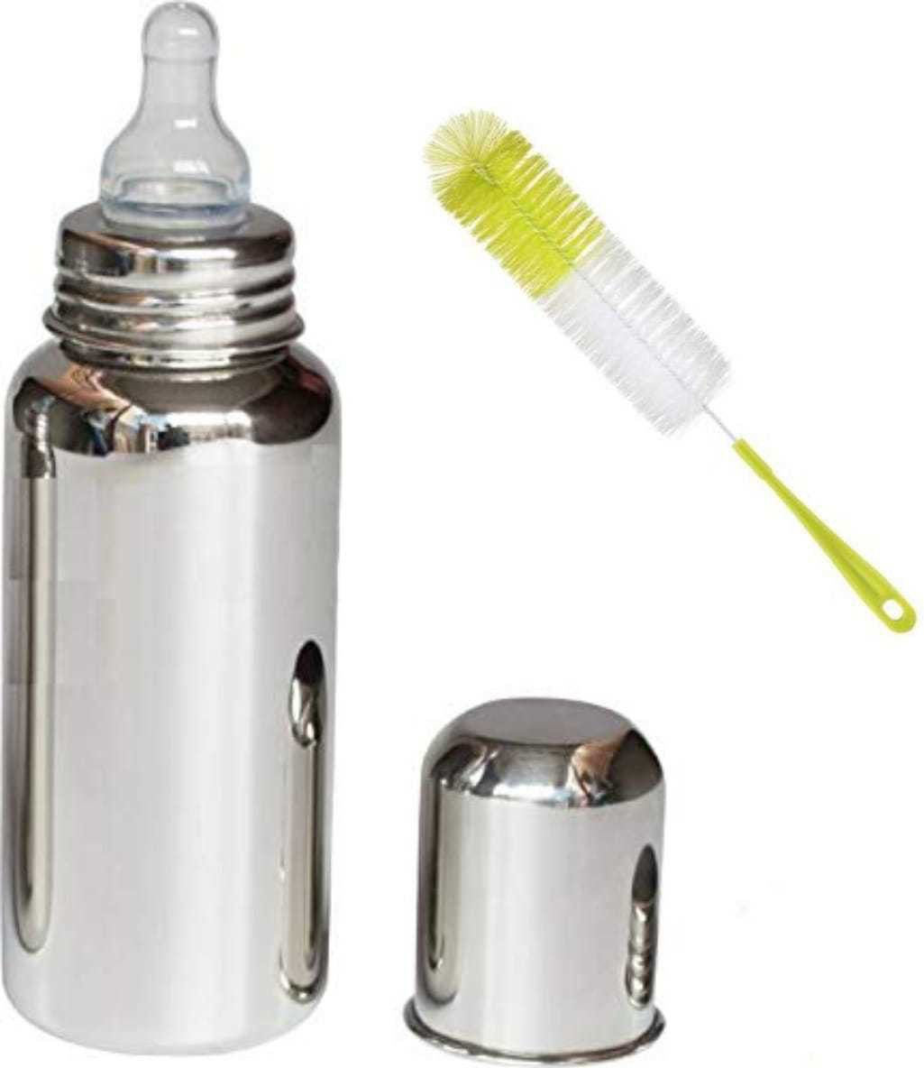 Stainless Steel Baby Feeding Bottle and Silicon Nipple with Extra Cap- Stainless Steel-image-31