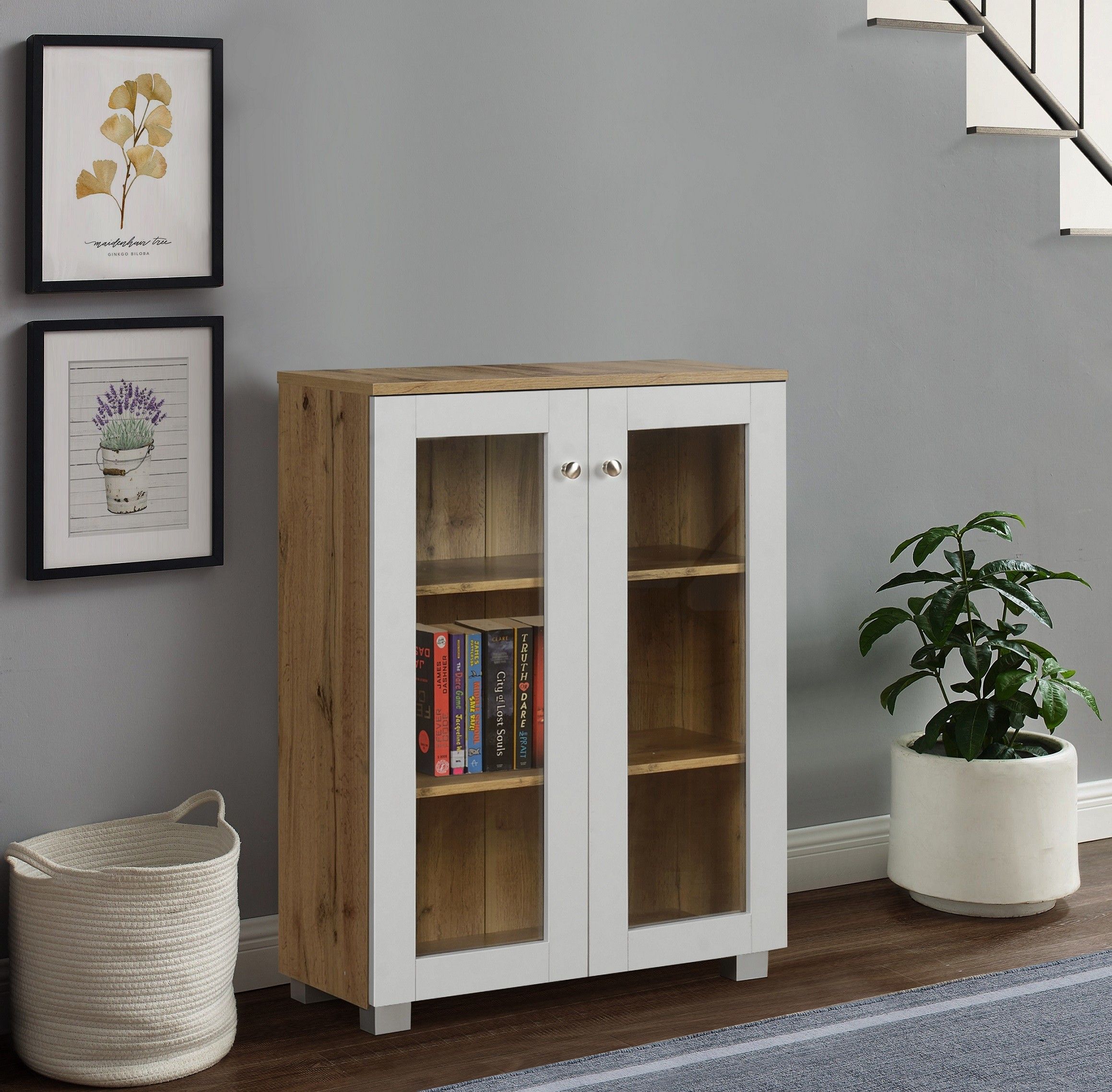 deckup Awana Wotan Oak & White Engineered Wood Close Book Shelf-picture-14