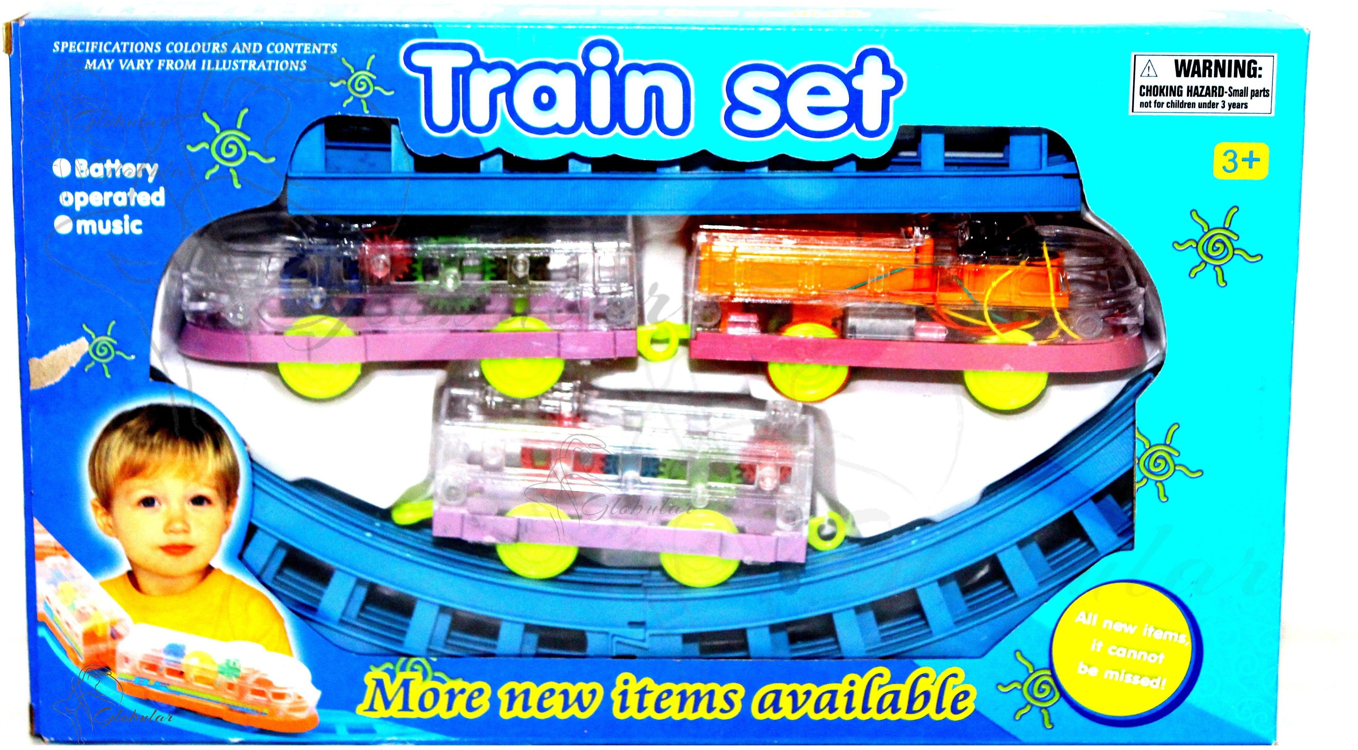 globular Musical Train Set with Long Track with Rotating Gears Transparent Plastic Body-picture-17