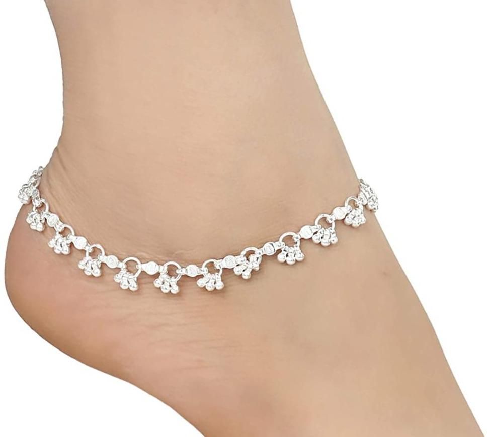 Silver Plating full White metal Anklets pair for women Girls payal latest Indian traditional Fancy collection with ghunghru foot jewellery Sterling Silver Anklet