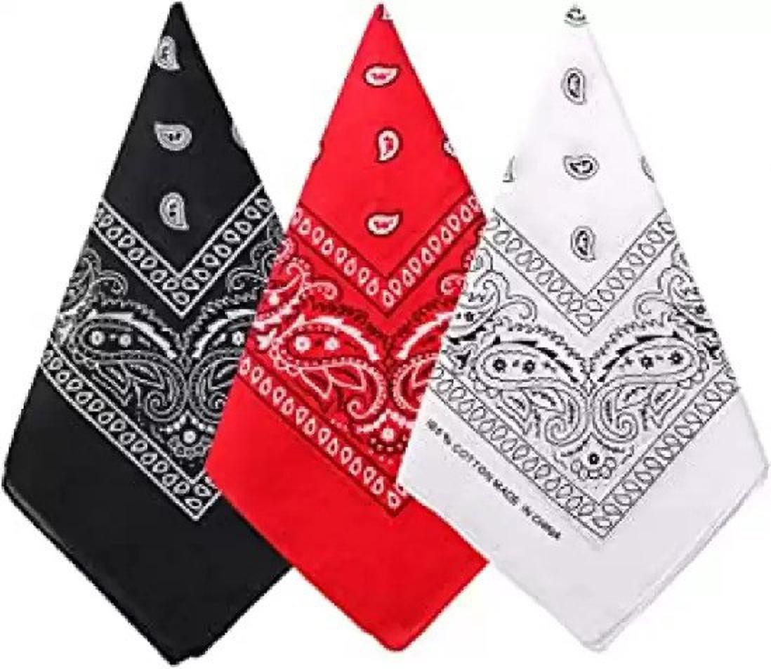 plutoprom NOVELTY DOUBLE SIDE PRINTED 22*22 INCH PAISLEY BANDANA /HEADWRAP/BANDANA ["RED BLACK WHITE"] Handkerchief