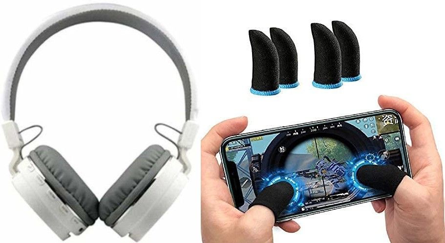 SH-12 WIRELESS BLUETOOTH HEADPHONE with 2 PAIR PUBG GAMING GLOVES Bluetooth Headset-image-25