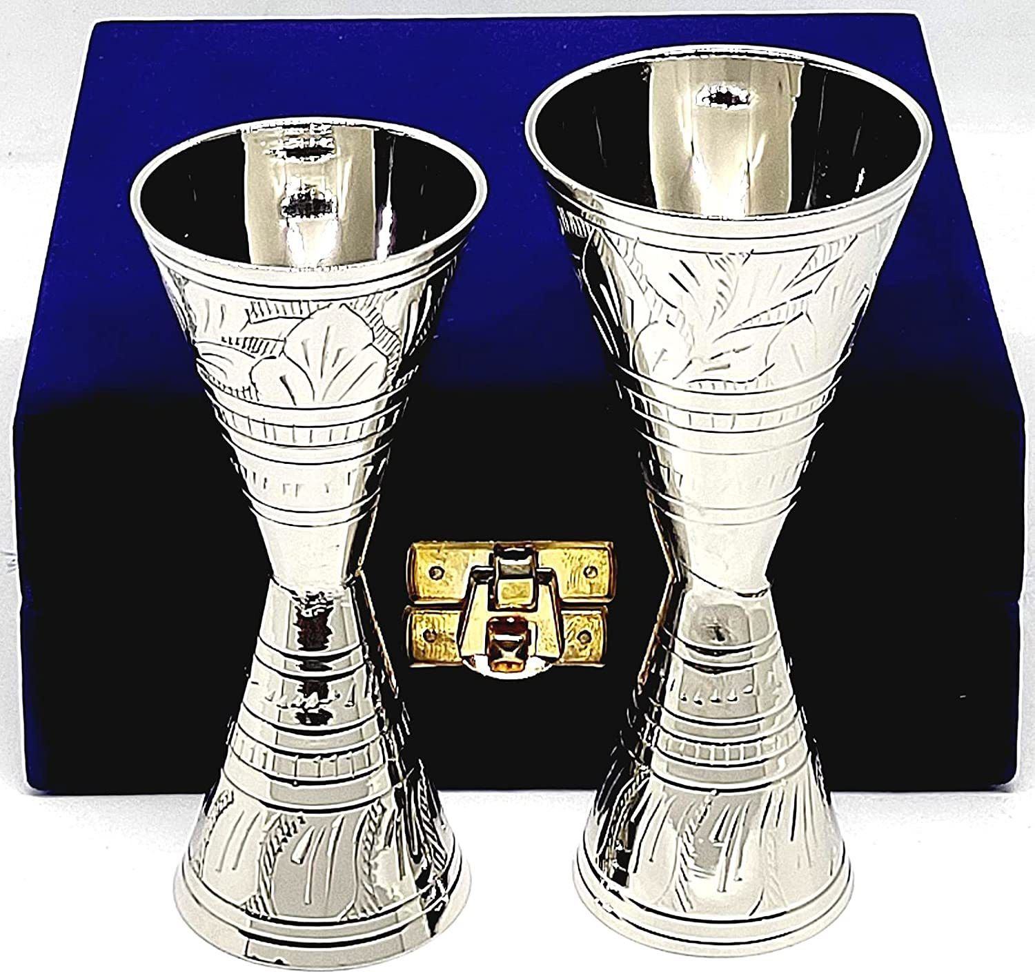 akanksha arts (Pack of 2) Pair of Peg Measure Made of brass, silver plating in chrome finish Glass Shot Glass-picture-19