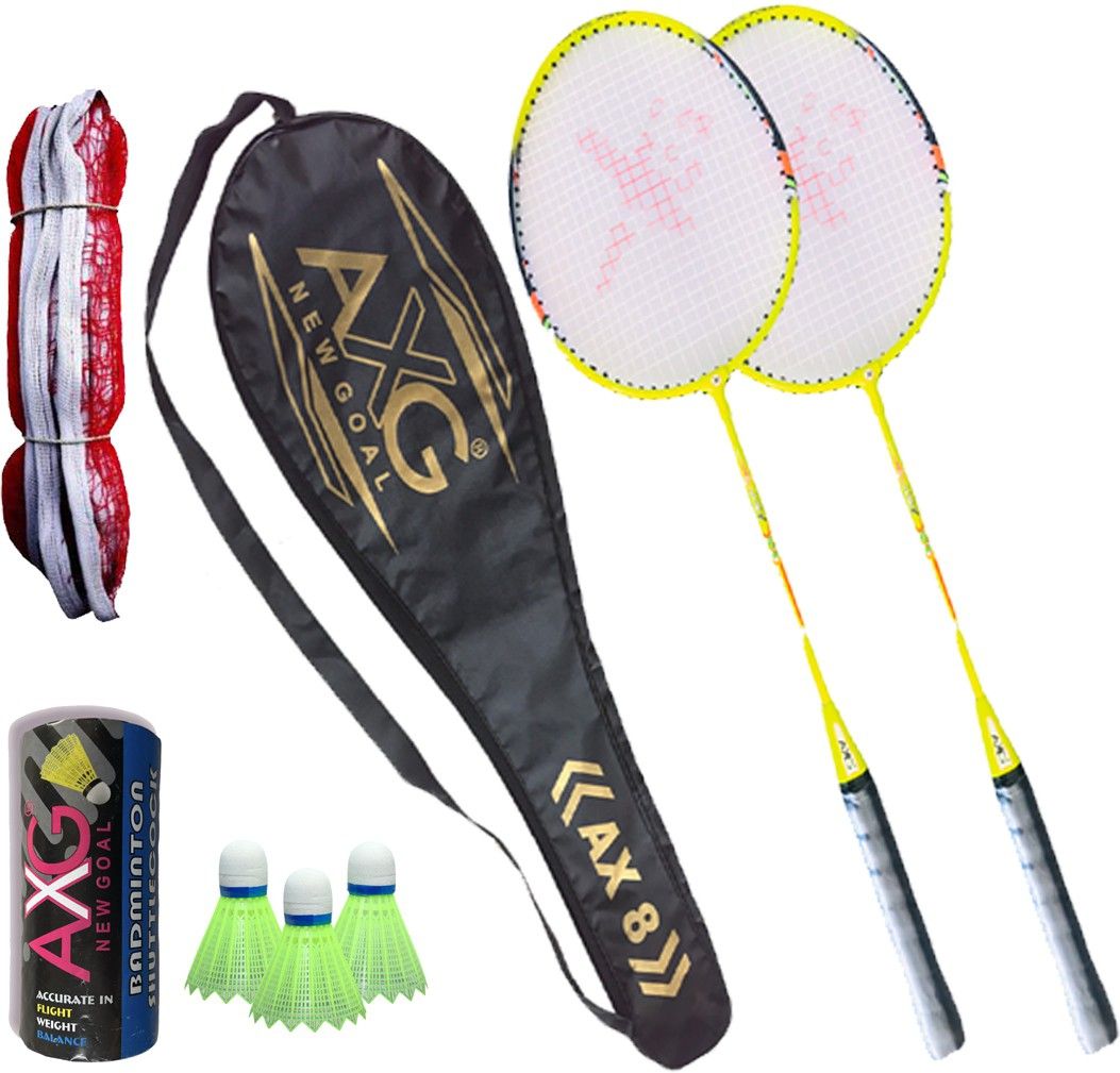 axg new goal Inevitable Fluorescent Aluminium Racquets, 3 Plastic Shuttles, Net & Cover Badminton Kit-picture-27