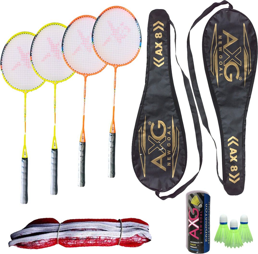 axg new goal Interminable Set Of 4 Fluorescent Aluminium racquets, 3 Shuttles, Net and cover Badminton Kit-picture-28