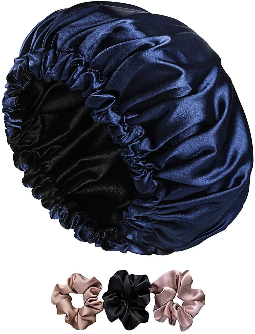 Satin Silk Hair Bonnet cap with 3 Primium Silk Satin Scrunchies-image-48