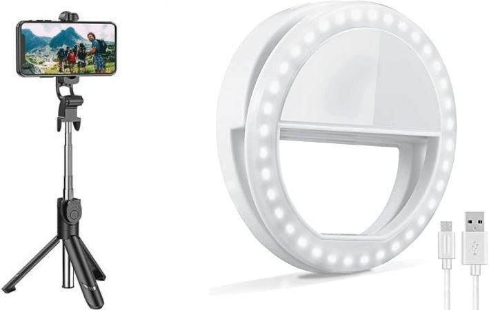 HIFY COMBO mini ring light with Extendable Foldable 3in1 Mini Tripod Selfie Stick Tripod, Monopod image 1