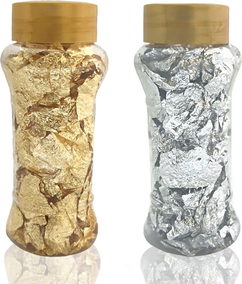 1 Golden foil Flake and 1 Silver foil Flake for Decorating Cake Borders and Other Sweets Baking Glitters