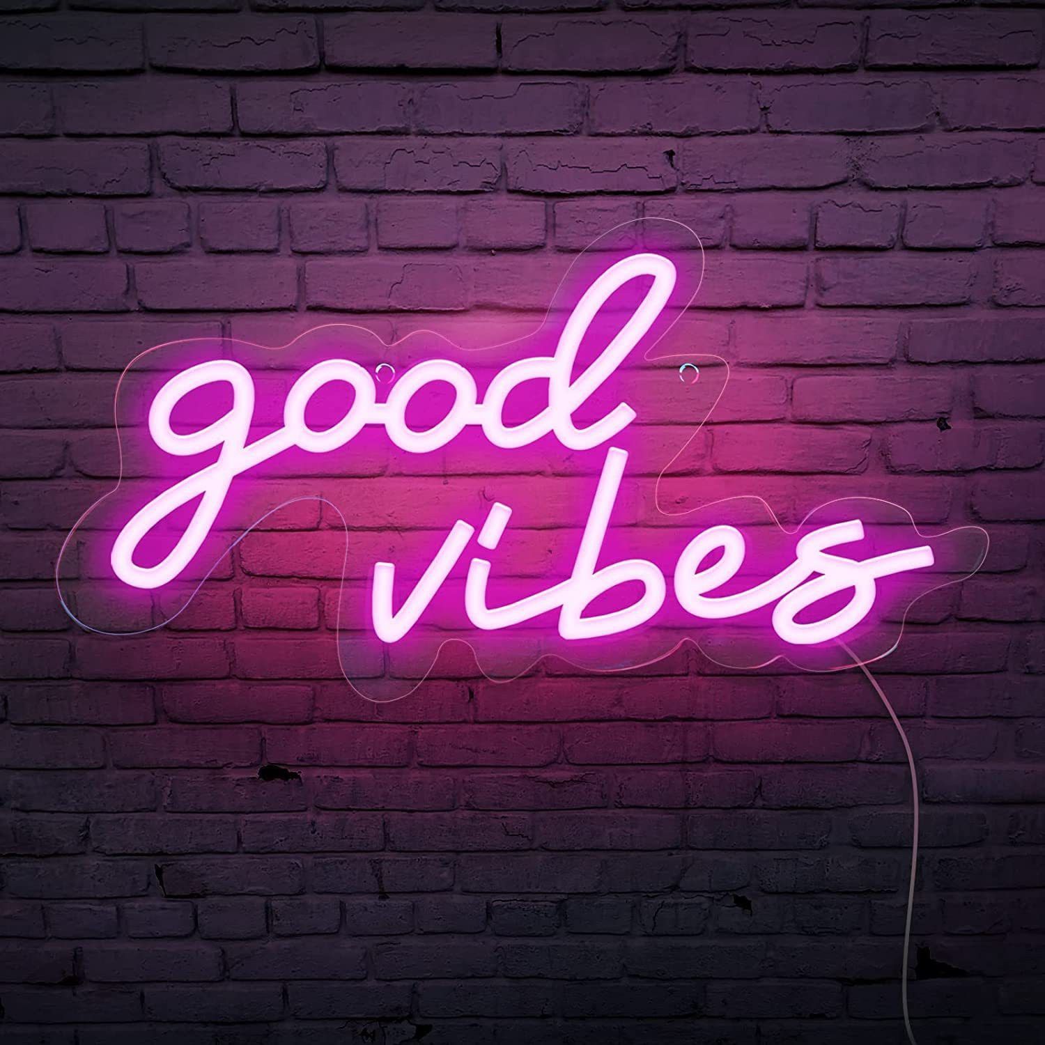 Good Vibes Neon Sign, Powered by Adapter with Dimmable Remote (Pink) Table Lamp-image-43