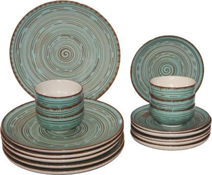Pack of 18 Ceramic Hand Made Pasco 6 Full Plates, 6 Side Plates, 6 Dinner katoris Microwave Safe Dinner Set-image-27