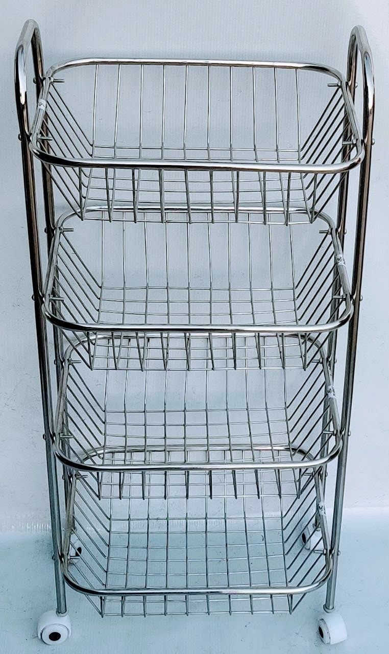 TSW Stainless Steel 4 Shelf Fruit and Vegetable Kitchen Trolley with Wheels Stainless Steel Kitchen Trolley