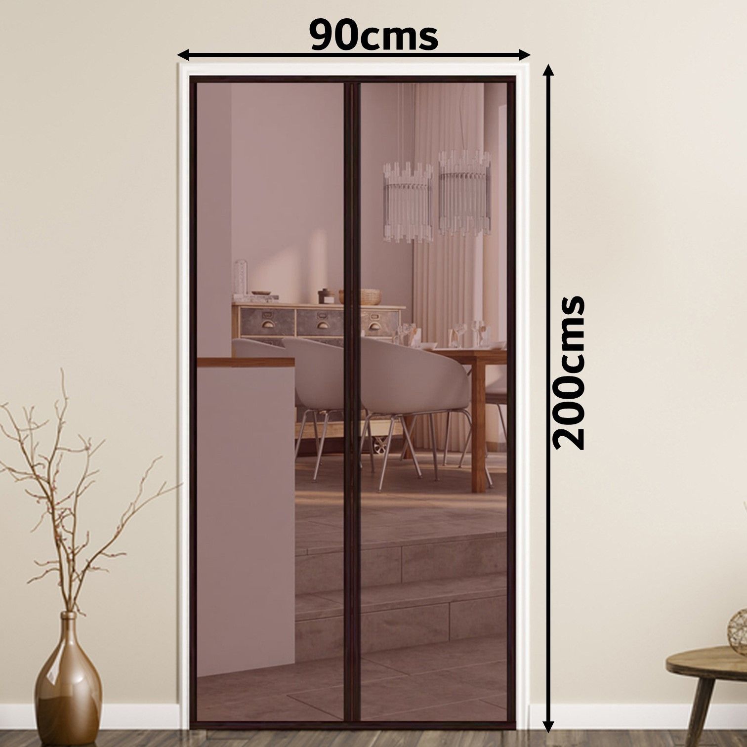 Magnetic Door Mosquito Net Screen 200cm Height x 90cm Width -Brown Colour Insect Net-image-39