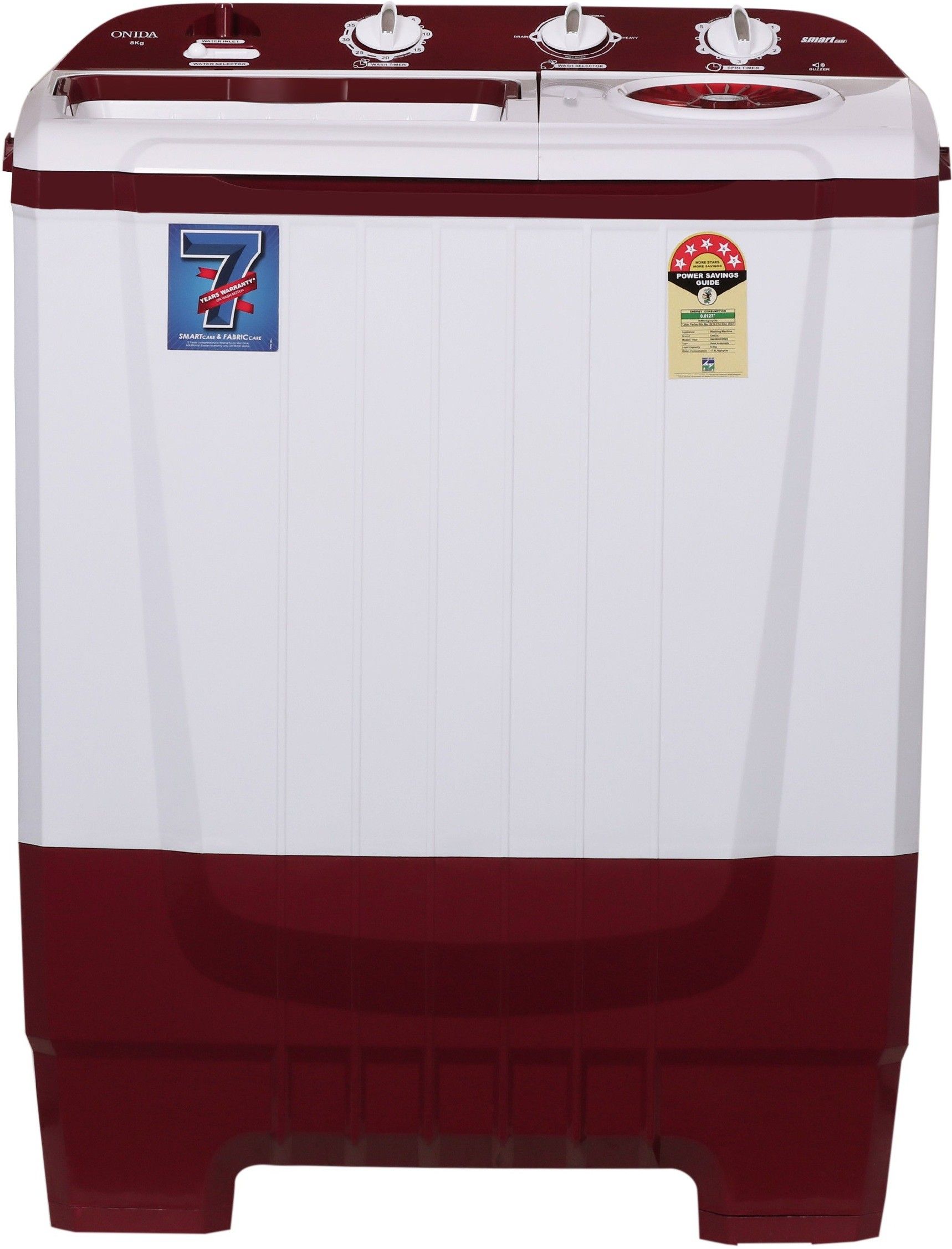 onida 8 kg 5 star and In-built Basket Semi Automatic Top Load Red, White-picture-17