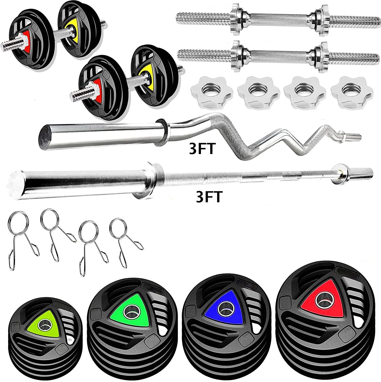 ymd 30 kg (2.5kgx4 + 5kgx4) Rubber Plates 3 Curl 3 Straight 28mm 2 Dumbbell Rod Home Gym Combo-picture-48