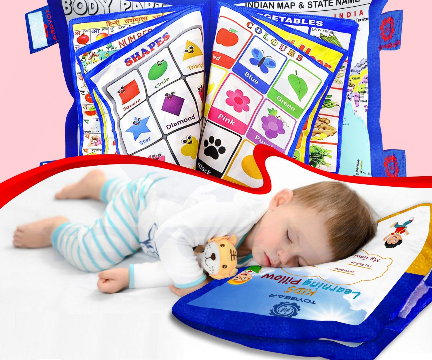2 In1 Kids Learning Toys Pillow Book Include India Map, Alphabet, Numeric Etc-image-1