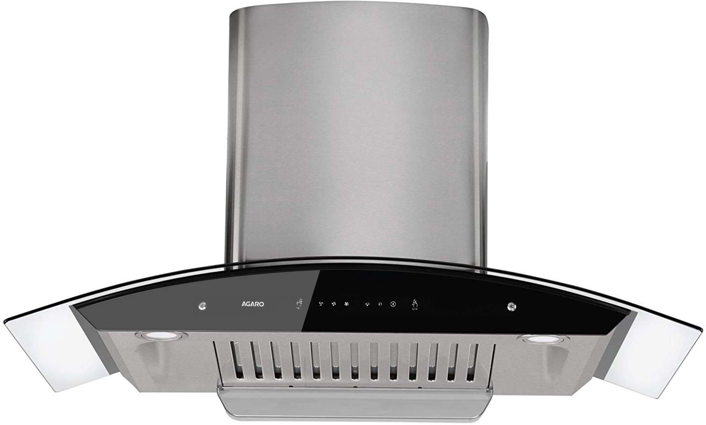 Grand Kitchen Chimney 90 cm 1200 m3/hr Auto-Clean Curved Glass Kitchen Hood Auto Clean Wall Mounted Silver 1200 CMH Chimney-image-3