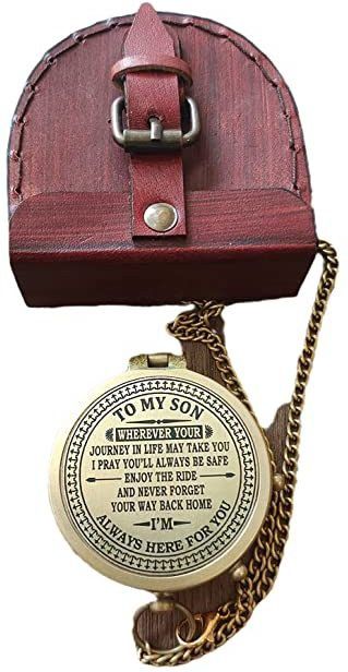 priya industries Antique Flat Pocket Compass with to My Son - I Am Always Here for You Engraved Compass-picture-20