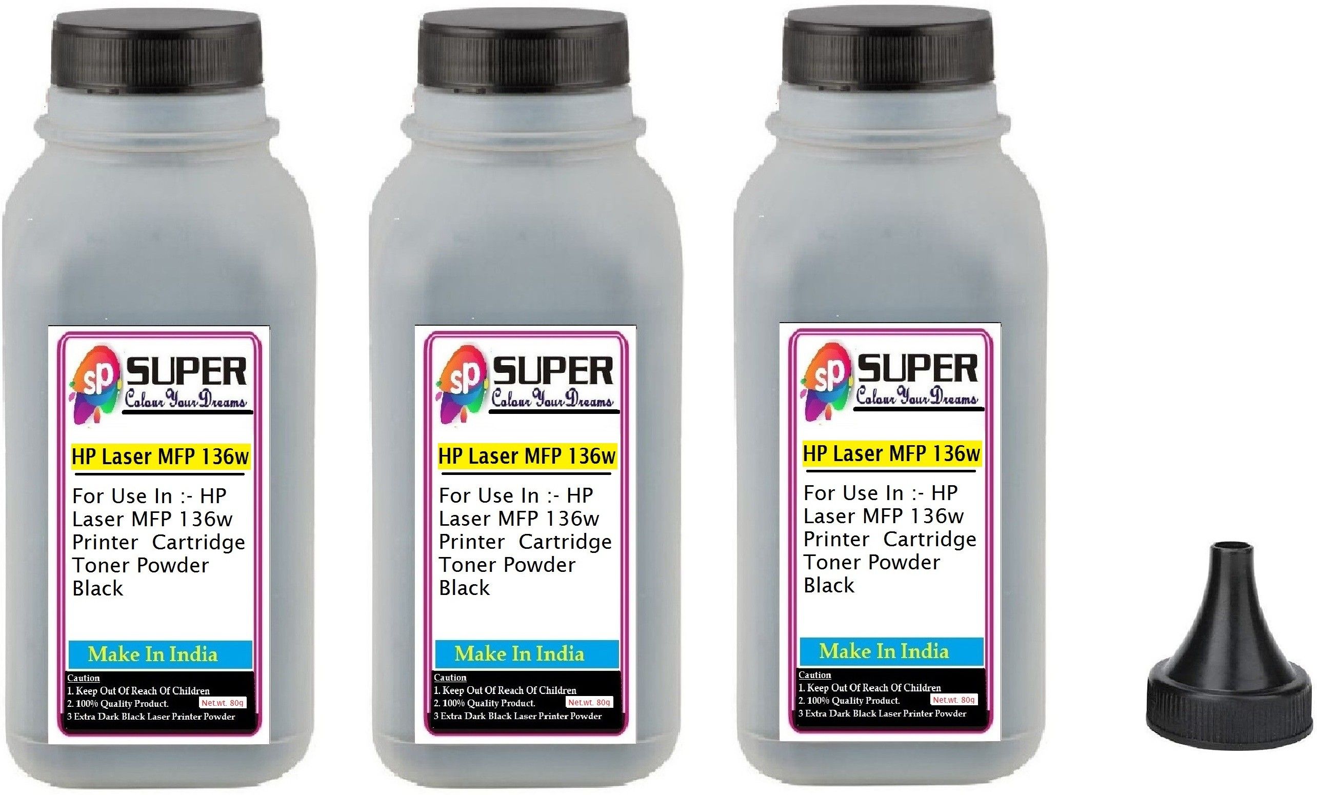 SUPERC HP Laser MFP 136w Printer Toner Refill Pack Of 3 Bottle With Nozlle 80 gms Black Ink Toner Powder-image-28