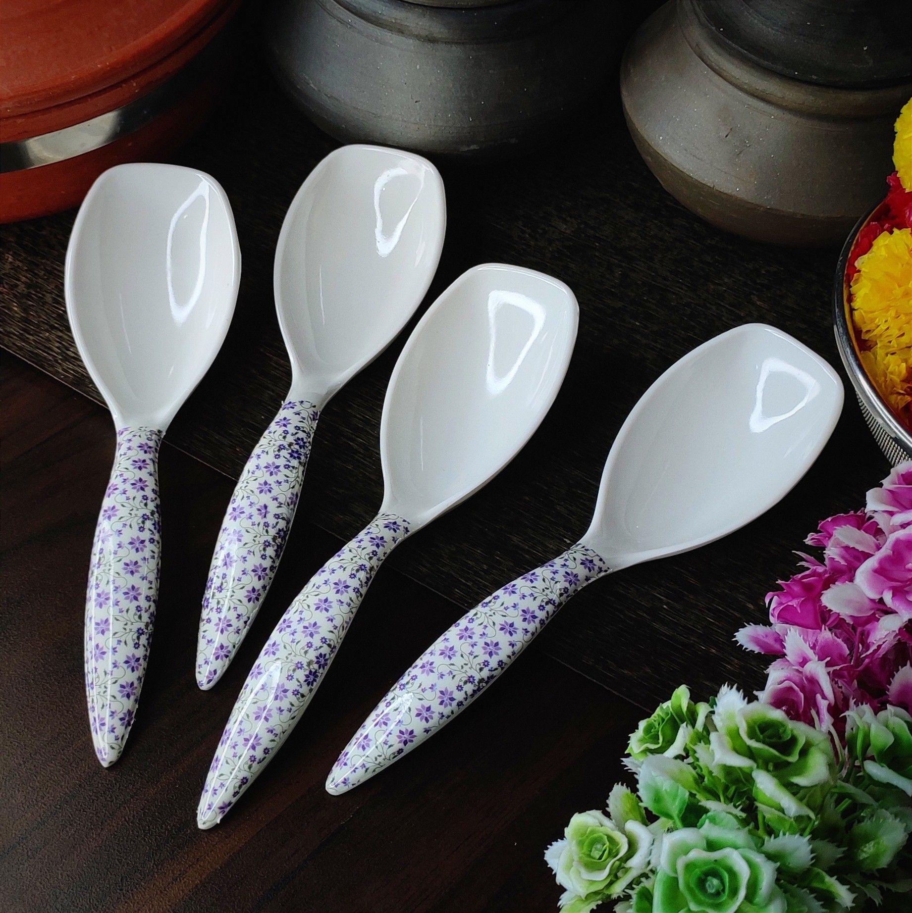 creative hub Serving Spoon/Melamine Serving Spoon Set Of 4/Cutlery set/spoon set/kitchen tool Melamine Serving Spoon, Table Spoon, Soup Spoon, Salad Spoon, Dessert Spoon Set-picture-13