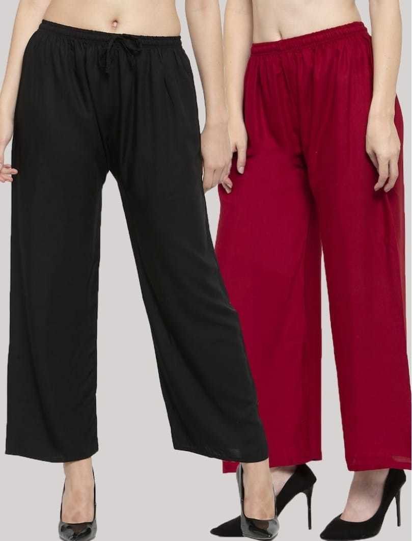 Pack of 2 Women Flared Black Viscose Rayon Trousers-image-20
