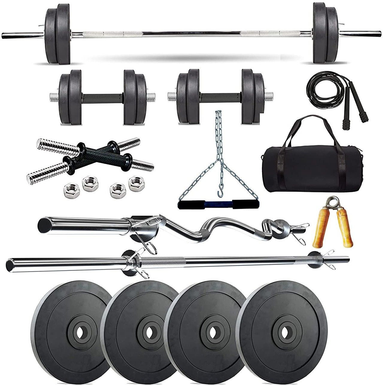 ymd 20 kg 2.5KGX4 5KGX2 Rubber Plates 4FT Curl 5FT Straight 28mm Home Gym Set Home Gym Combo-picture-24