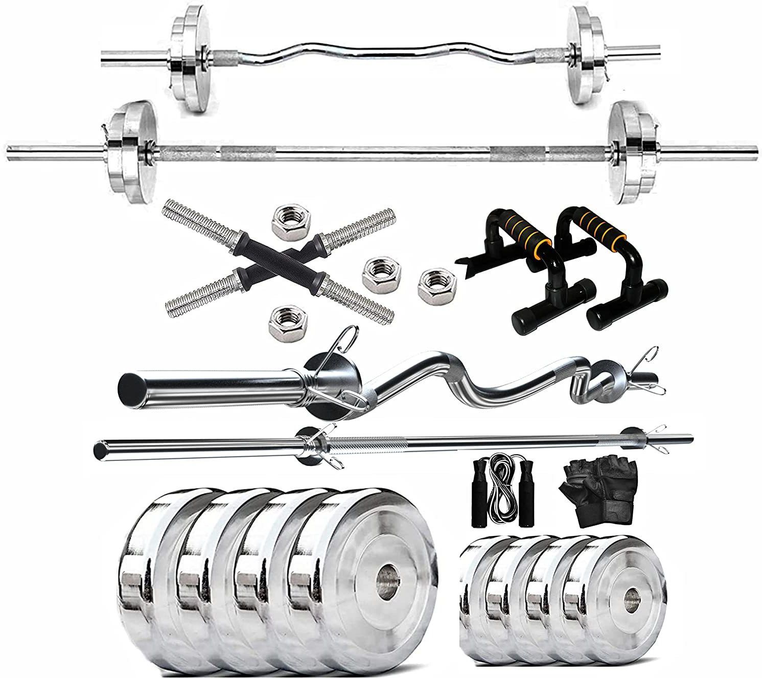 ymd 30 kg Steel Plates (2.5KGX4 + 5KGX4) 3FT Curl & 3FT Straight 28mm Rod Home Gym Combo-picture-26