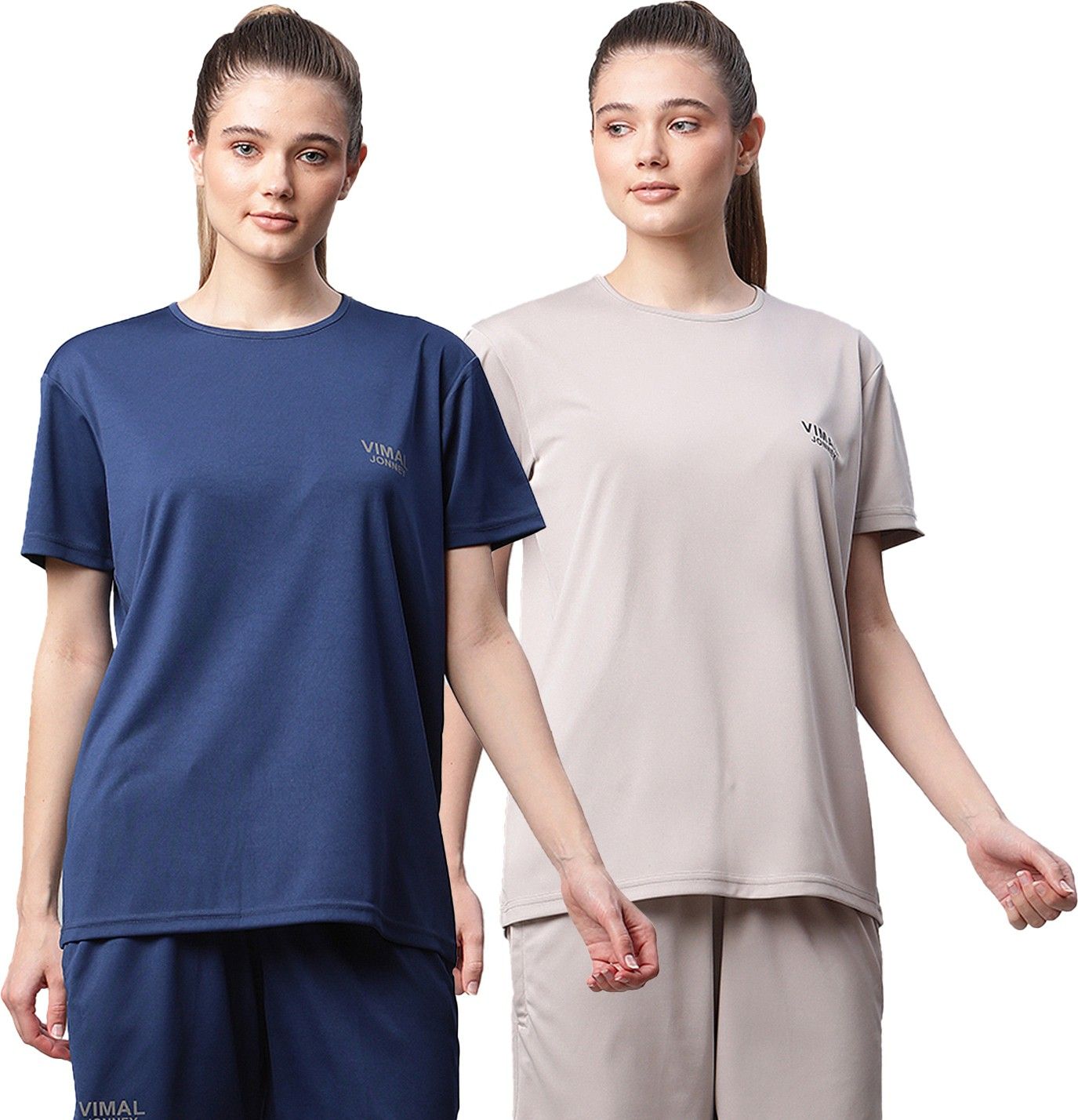 mack jonney Pack of 2 Women Solid Round Neck Polyester Multicolor T-Shirt-picture-26