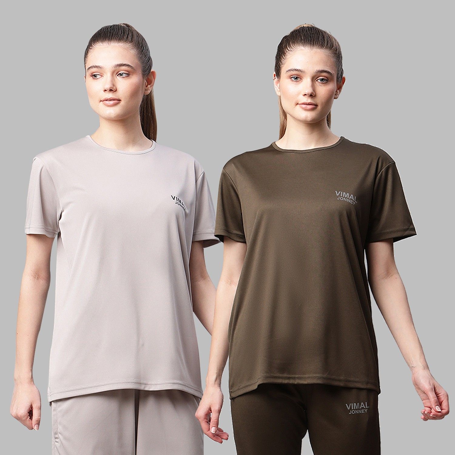 mack jonney Pack of 2 Women Solid Round Neck Polyester Multicolor T-Shirt-picture-29