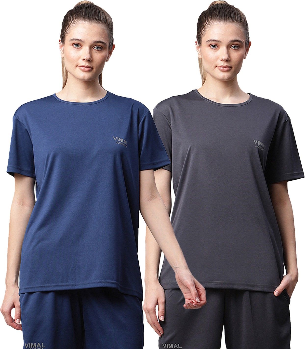 mack jonney Pack of 2 Women Solid Round Neck Polyester Multicolor T-Shirt-picture-18
